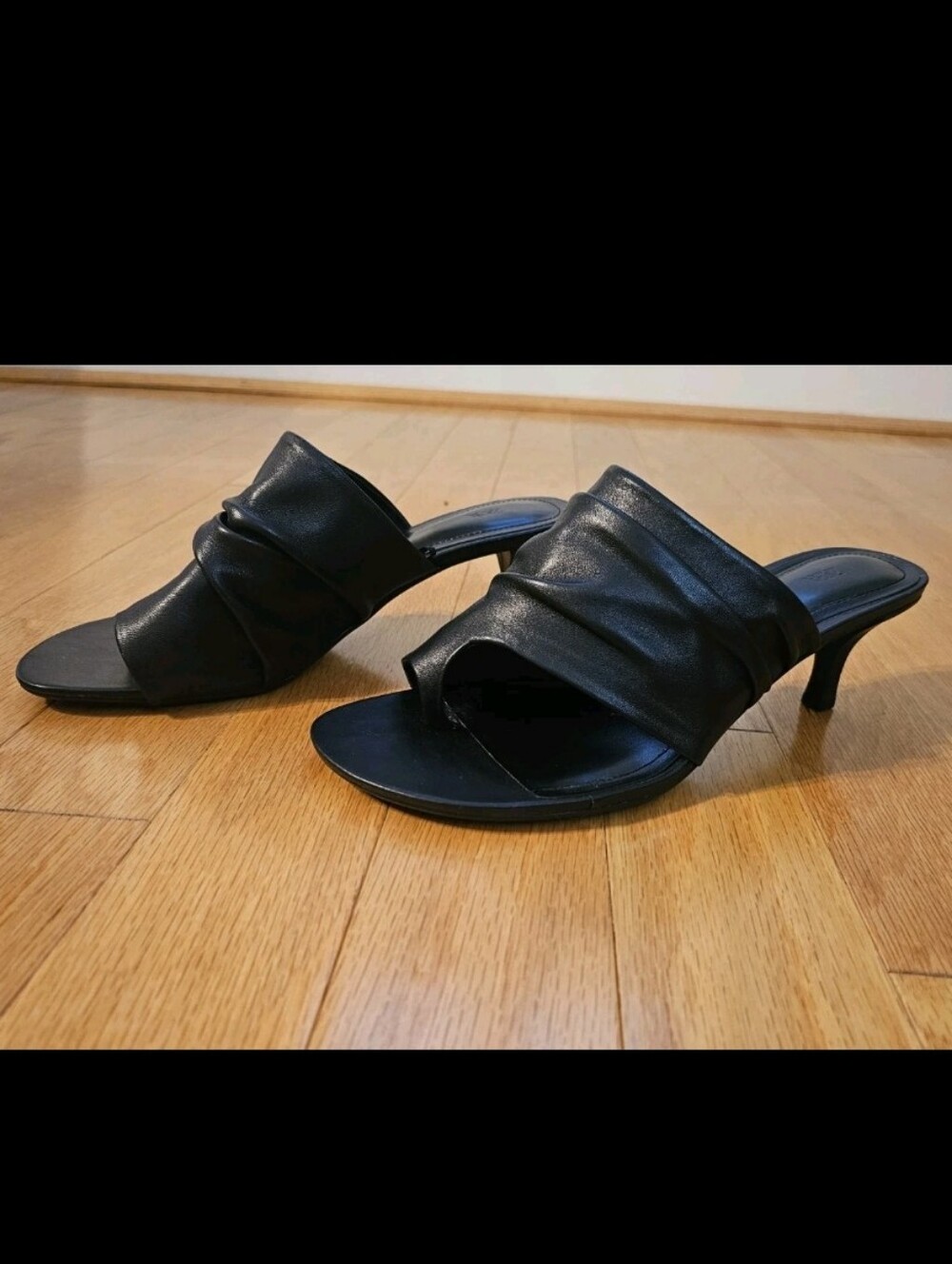 Zara 100% Leather Cutout Mid-Heel Sandals Retail $139-bianco-wang